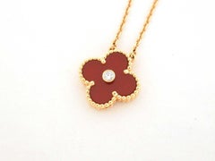 Van Cleef & Arpels Vintage Alhambra Edition Diamond Red Carnelian Gold Necklace