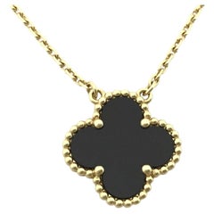 Van Cleef & Arpels Vintage Alhambra Black Onyx 18K Yellow Gold Pendant Necklace