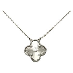 Van Cleef & Arpels Vintage Alhambra Guilloche Diamond 18K White Gold Necklace
