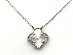 Van Cleef & Arpels Vintage Alhambra Guilloche Diamond 18K White Gold Necklace