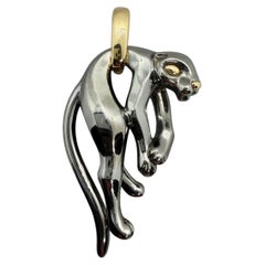 Vintage Cartier Panthere Black Silverium Silver 18K Yellow Gold Panther Pendant