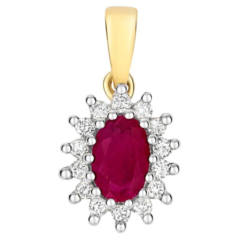 DIAMOND & RUBY OVAL CLUSTER PENDANT IN 9CT Gold