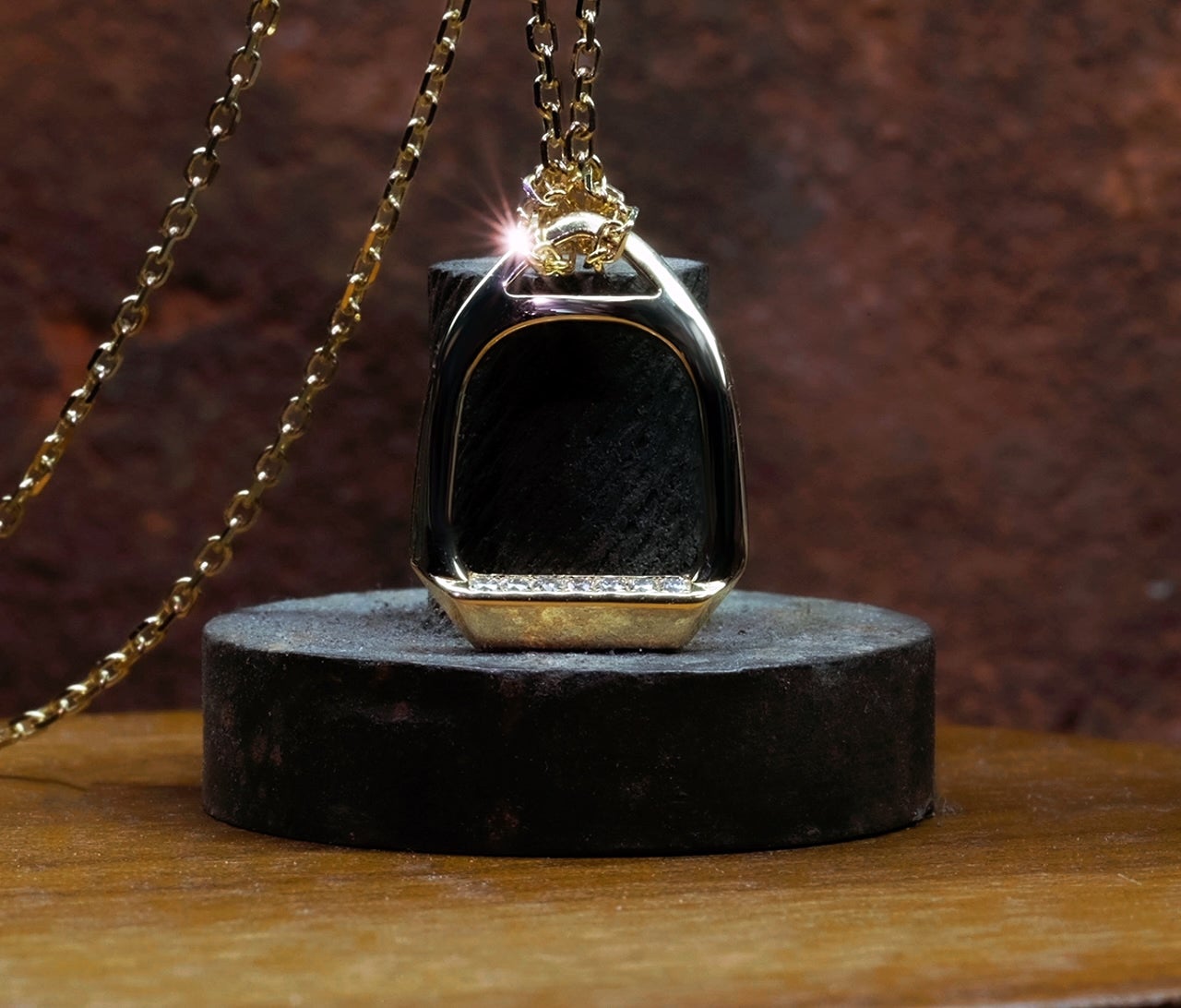 Small Diamond-Stride Stirrup Equestrian Necklace For Sale