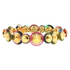 Bracelet vintage Marina B. en verre multicolore et or 18 carats