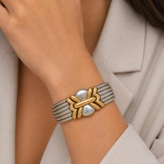 Vintage Bulgari 18K Yellow Gold & Stainless Steel Cuff Bracelet