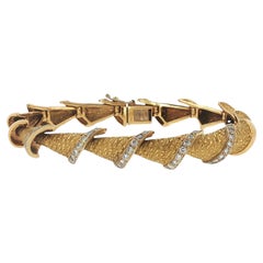 Vintage French 18K Yellow Gold Diamond Link Bracelet
