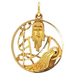 Vintage Gubelin Swiss 18K Gold Poseidon Pendant