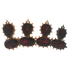 Early Victorian 18K Gold Garnet Crown Brooch