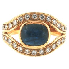 18K Gold Sapphire Cabochon Diamond Ring