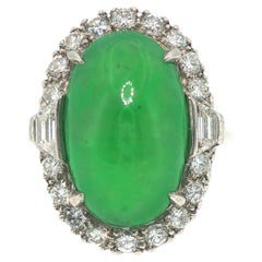 GIA Certified 1950s Type A Jadeite Jade Diamond Platinum Ring