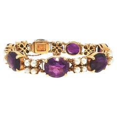 14K Gold Pearl Amethyst Bracelet