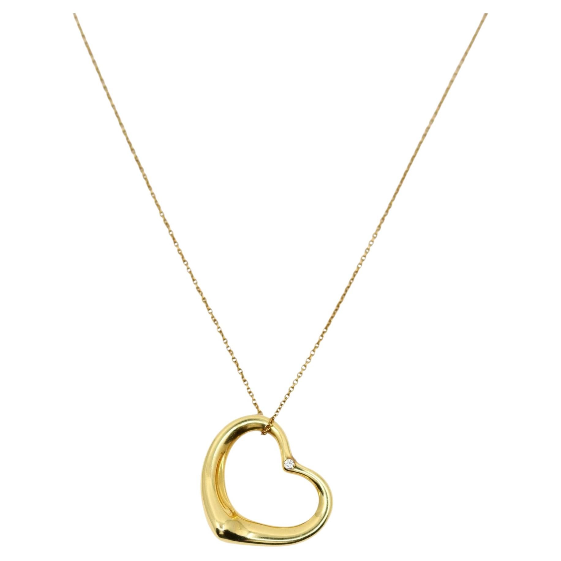 Tiffany & Co 18K Gold Elsa Perreti Diamonds Heart Pendant Necklace