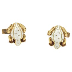 Vintage David Webb 18K Gold Enamel Frog Cufflinks