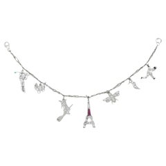 Art Deco Platinum Ruby Diamond Charm Bracelet