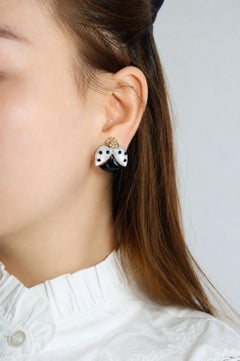 Vintage De Grisgono 18K Mother-of-Pearl Onyx & Diamond Lady Bug Earrings