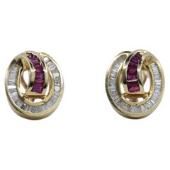 Vintage 14K Gold Ruby Diamond Stud Earrings