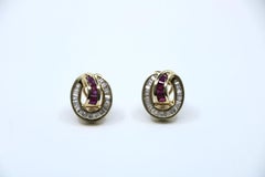 Vintage 14K Gold Ruby Diamond Stud Earrings