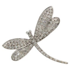 14K White Gold 4.00 Carat Diamond Dragonfly Brooch