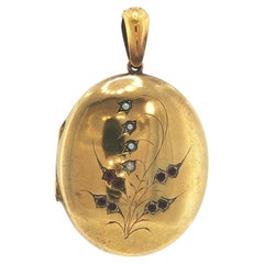 Victorian 14K Gold Seed Pearl & Antique-Cut Red Stone Locket Pendant