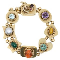 14K Gold Victorian Revival Multi-gemstone Slide Bracelet