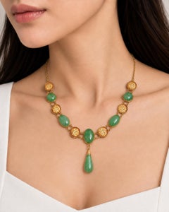 Vintage 14K Gold Jadeite & Chinese Character Medallion Necklace