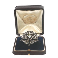 Victorian Gold & Silver 7.75 Carat Antique Diamond Floral Brooch with Fitted Box
