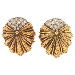 Vintage Tiffany & Co. 18K Gold 2.40 Carat Diamond Scallop Shell Earrings