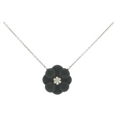 Van Cleef & Arpels 18K White Gold Onyx & Diamond Floral Pendant Necklace