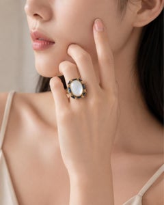 Art Deco 14k Gold Moonstone Cabochon Sapphire Ring