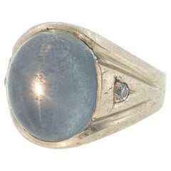 Vintage 14K White Gold Star Sapphire & Diamond Gypsy Ring