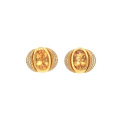Marina B 18K Gold Oval Citrine Diamond Earrings