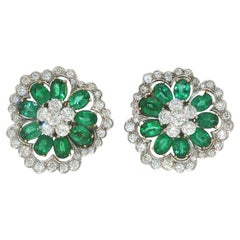 Van Cleef & Arpels Emerald and Diamond Camellia Flower Earrings