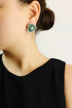 Van Cleef & Arpels Emerald and Diamond Camellia Flower Earrings