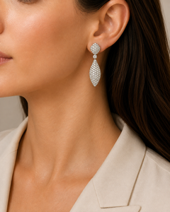 Platinum and Gold Diamond Cluster Drop Earrings