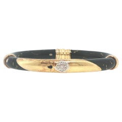 Vintage Fidia 18K Gold, Enamel & Diamond Bangle Bracelet