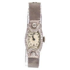 Art Deco Platinum and Diamond Watch Mesh Bracelet