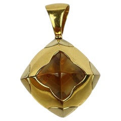Vintage Bvlgari Pyramid 18K Gold Citrine Pendant