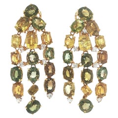 18K Gold Peridot Multi-Gemstone and Diamond Chandelier Earrings