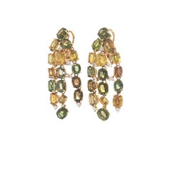 18K Gold Peridot Multi-Gemstone and Diamond Chandelier Earrings