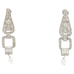 Art Deco Platinum 3.00 Carat Diamond Briolette Drop Earrings