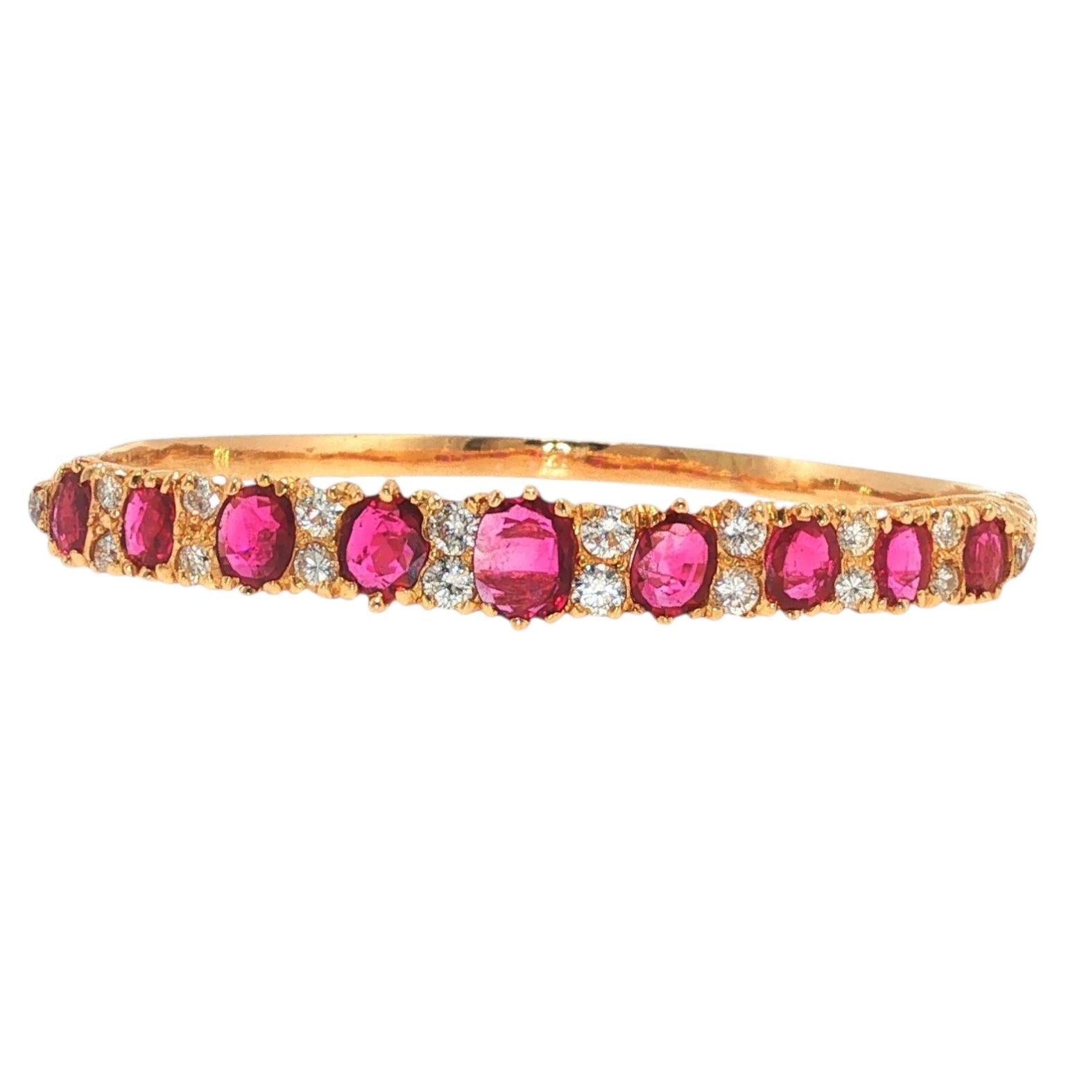 18K Gold Ruby Diamond Bangle Bracelet For Sale