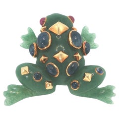 Seaman Schepps 18K Jade Sapphire & Ruby Frog Brooch