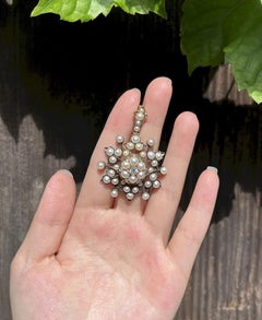 Victorian 14K Gold Pearl and Diamond Starburst Pendant