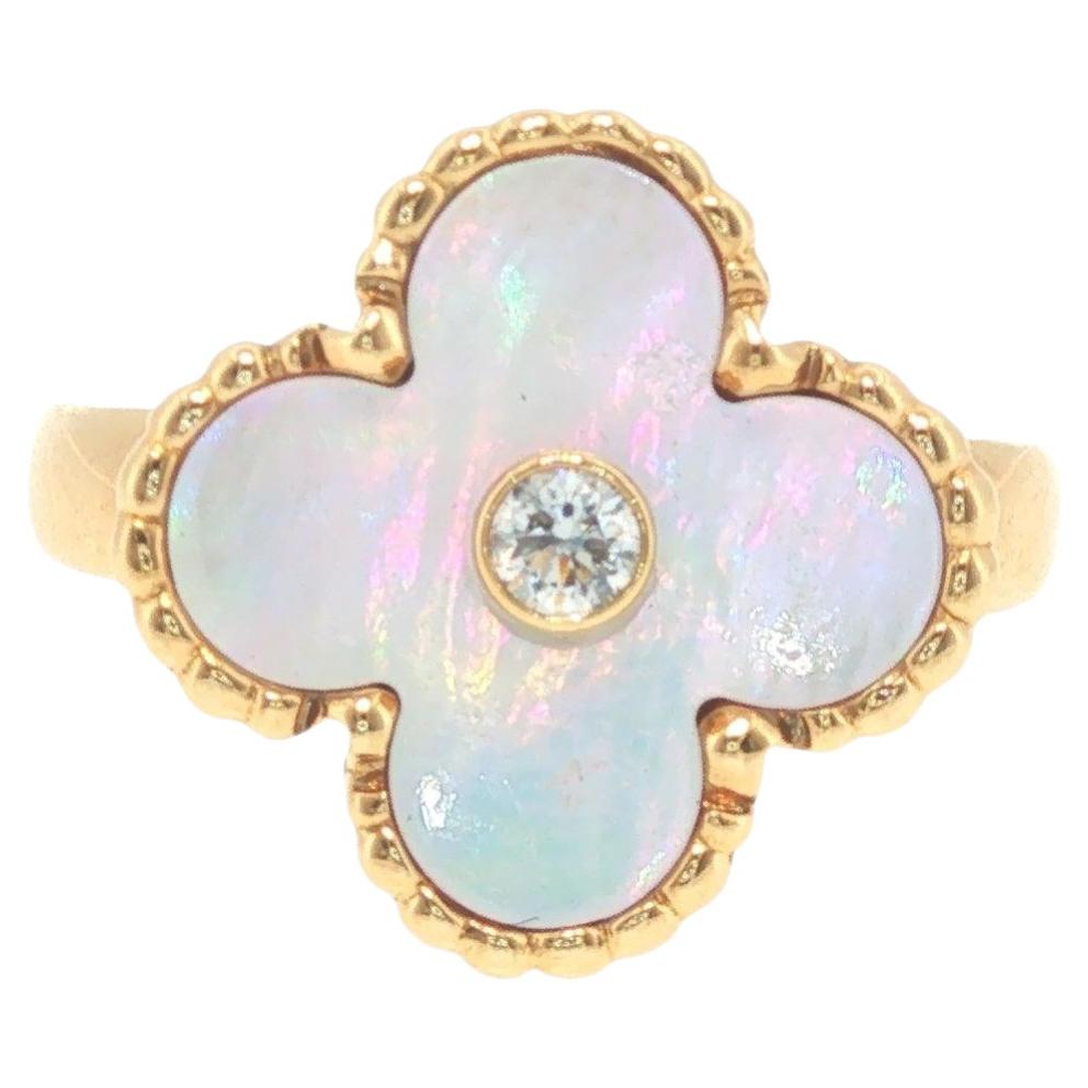 VAN CLEEF and ARPELS Pure Alhambra Grey Mother-of-Pearl Ring For Sale ...