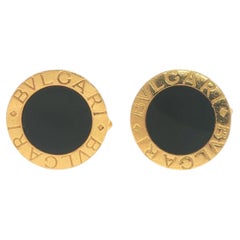Bulgari Manschettenknöpfe aus 18-karätigem Gold und schwarzem Onyx in runder Form
