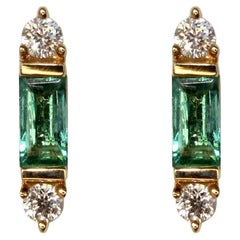 Pair of Emerald and Diamond Studs baguette emeralds 0.79CT 4 diamonds 0.14CT