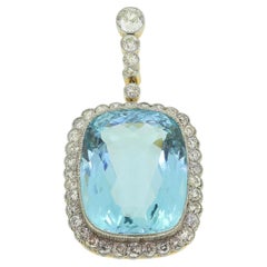 Edwardian 50.00 Carat Aquamarine and Diamond Drop Pendant
