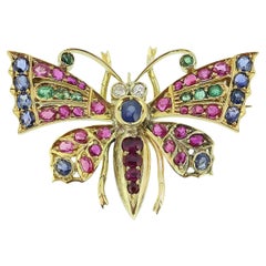 Vintage Multi Gemstone Butterfly Brooch