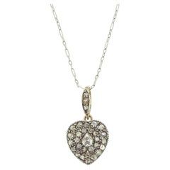 Antique Rose Cut Diamond Heart Pendant Necklace