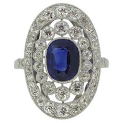 Art Deco Unheated Sapphire and Diamond Ring
